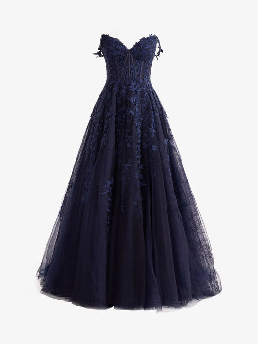 OKBBN A-line slit lace chiffon ball gown