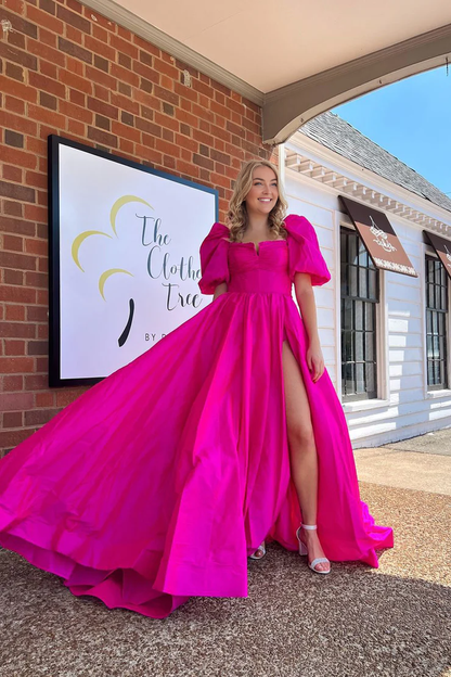 OKBBN Cute Square Neck Satin Long Split Ball Dress