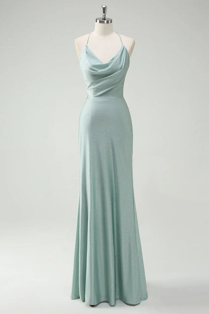 OKBBN mermaid slim shoulder strap pleated long ball dress