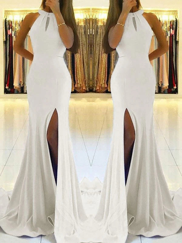 OKBBN tight backless sleeveless ruffled elastic crepe ball gown
