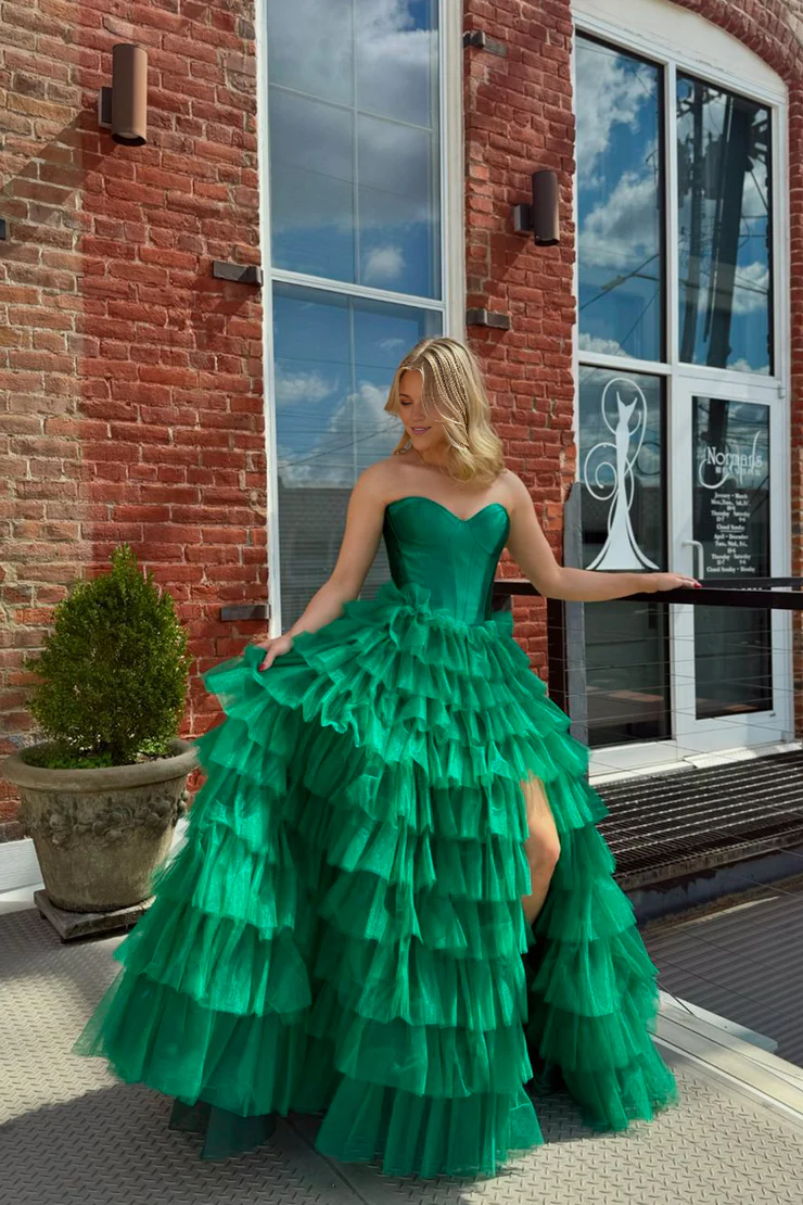 OKBBN Cute A-line Sweetheart Chiffon Layered Long Split Ball Dress