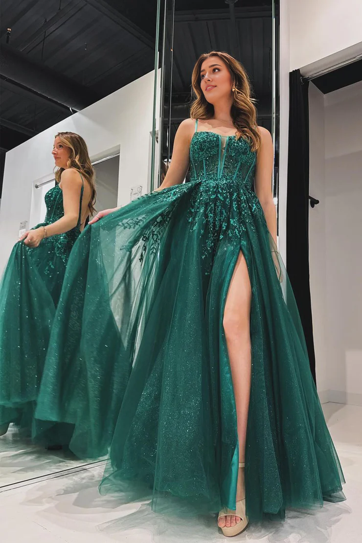 OKBBN Elegant A-line Thin Strap Tulle Ball Dress