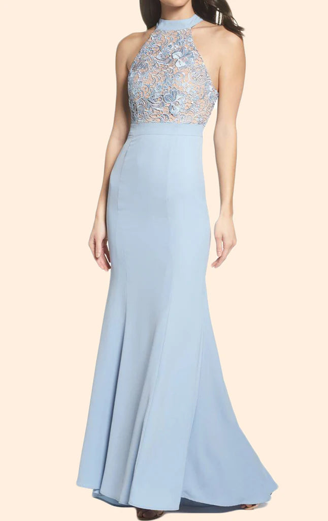 OKBBN Mermaid Strap Lace Knitted Long Formal Ball Dress