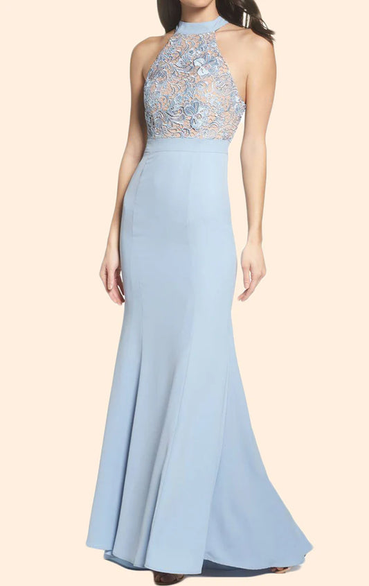 OKBBN Mermaid Strap Lace Knitted Long Formal Ball Dress