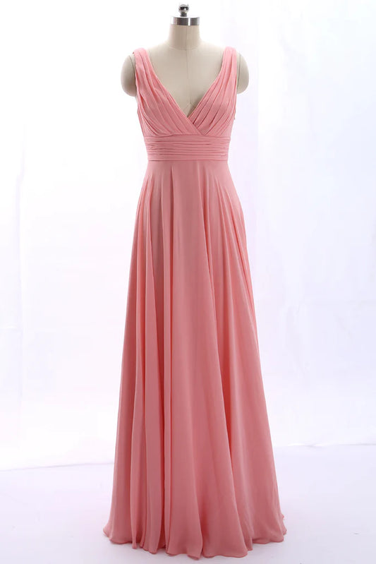 OKBBN spaghetti strap V-neck scarf style back chiffon long ball dress