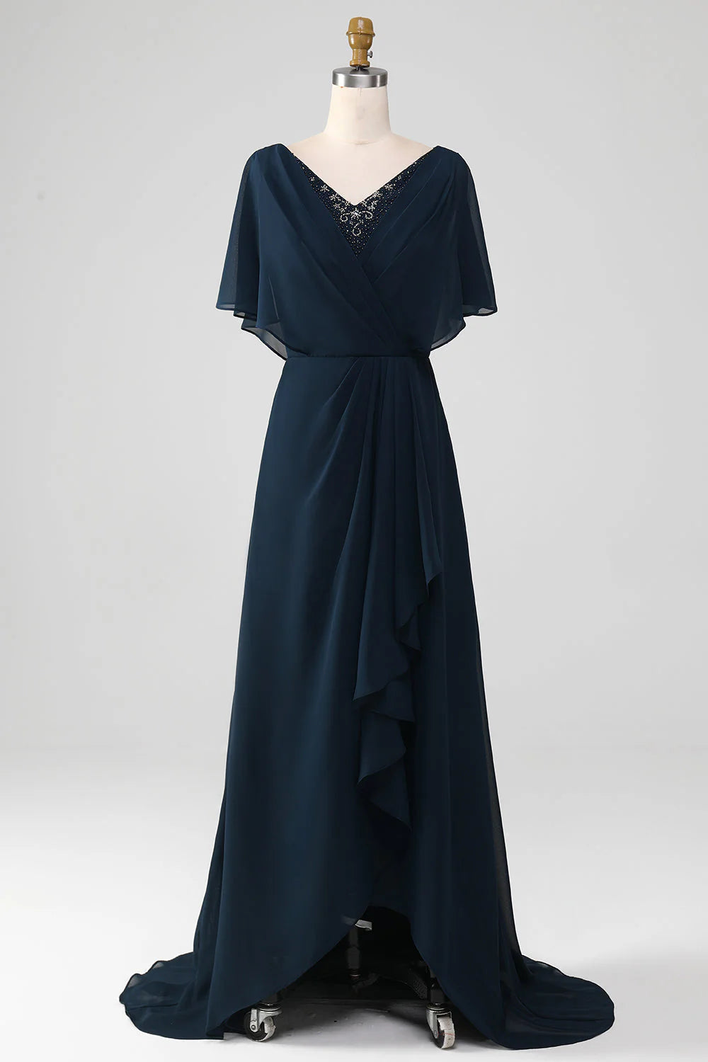 OKBBN A-line V-neck asymmetrical sequin bridal mother gown