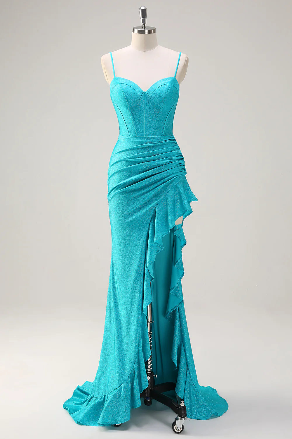 OKBBN mermaid slim shoulder strap pleated tight corset slit ball dress