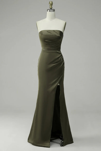 OKBBN off shoulder slit satin evening gown