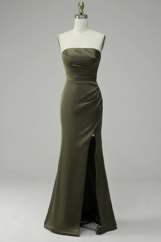 OKBBN off shoulder slit satin evening gown