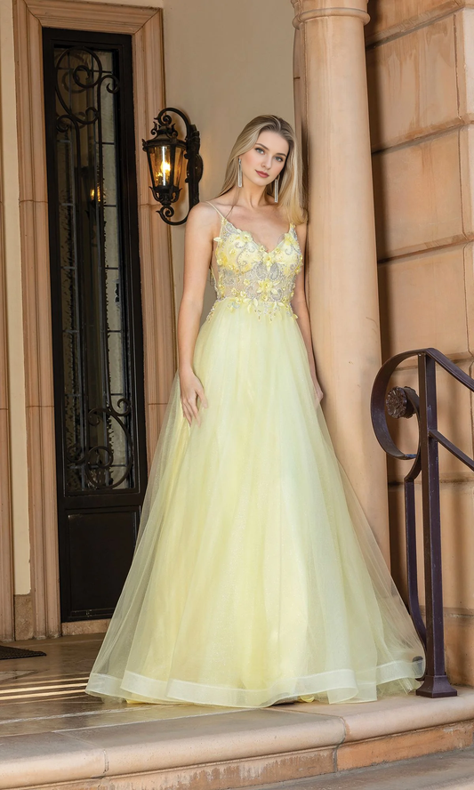 OKBBN Long A-line Chiffon Flower Ball Dress