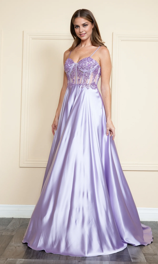 OKBBN Transparent Corset Long Satin Ball Dress