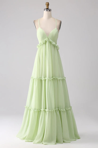 OKBBN ruffled A-line lace bridesmaid dress