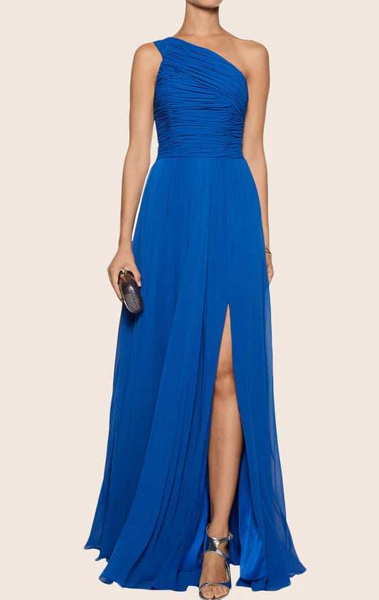 OKBBN One Shoulder Chiffon Long Ball Dress