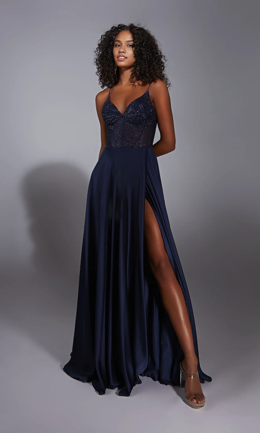 OKBBN Long A-line Thin Strap Sparkling Ball Dress