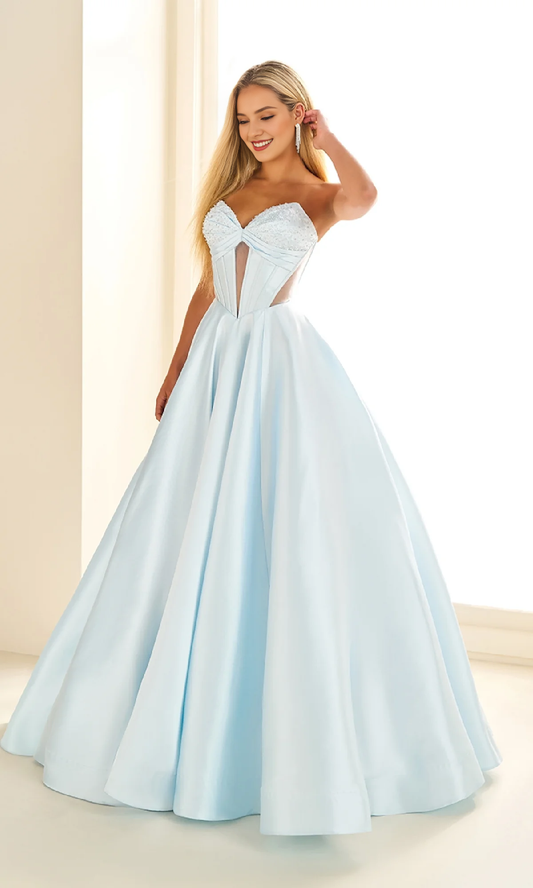 OKBBN satin strapless heart-shaped neckline transparent mesh hollowed out tight corset ball dress