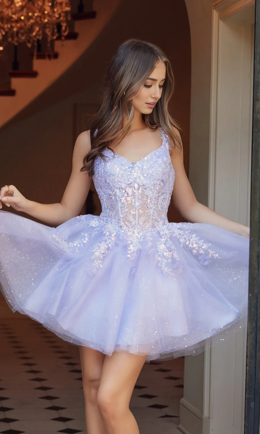 OKBBN Embroidered Tight Short A-line Lace Homecoming Dresses