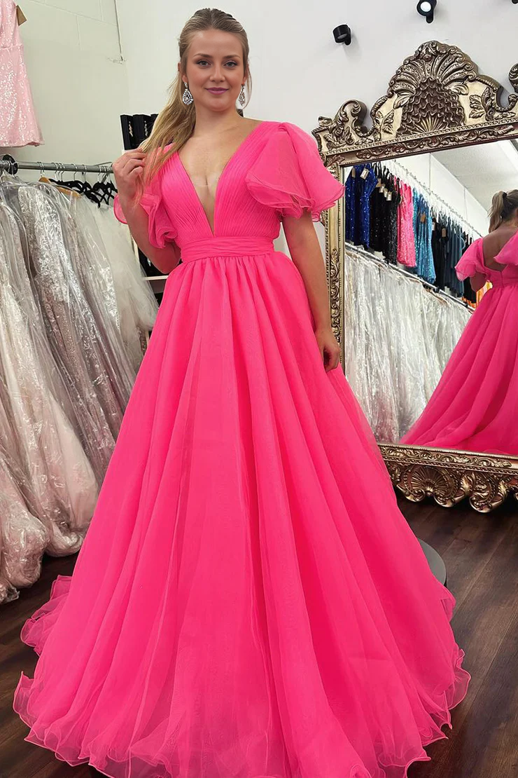 OKBBN Cute V-neck Chiffon Long Ball Dress