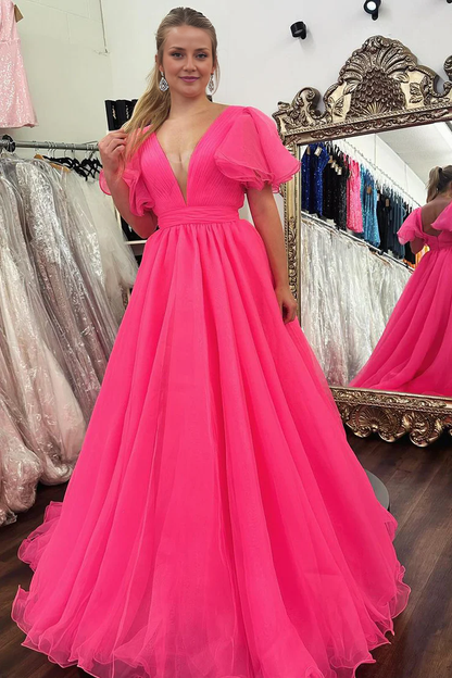 OKBBN Cute V-neck Chiffon Long Ball Dress