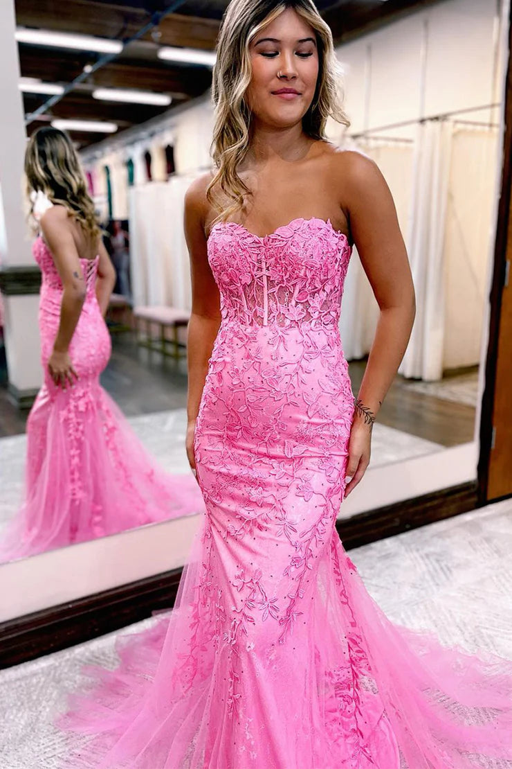 OKBBN Cute Mermaid Sweetheart Lace Long Dress with Beads