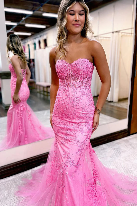 OKBBN Cute Mermaid Sweetheart Lace Long Dress with Beads