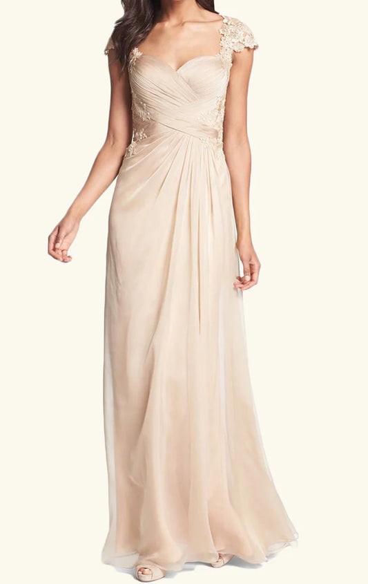 OKBBN Elegant Sleeved Lace Chiffon Long Ball Dress