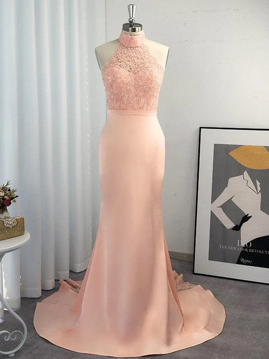OKBBN Gorgeous Mermaid Strap Sleeveless Satin Lace Ball Dress