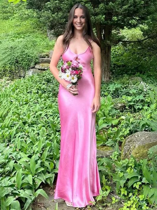 OKBBN Tight V-neck Satin Long Ball Dress