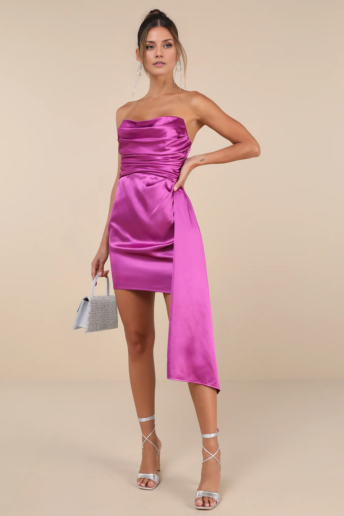 OKBBN satin pleated off shoulder mini strapless drape collar pleated tight corset Homecoming Dresses