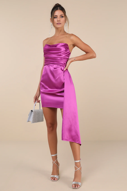 OKBBN satin pleated off shoulder mini strapless drape collar pleated tight corset Homecoming Dresses