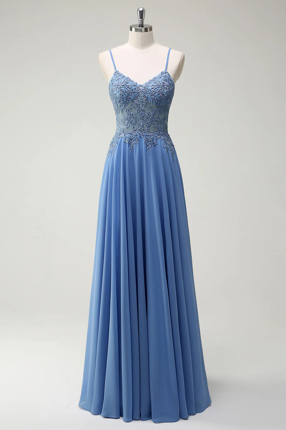 OKBBN A-line thin shoulder strap tight corset beaded long ball gown