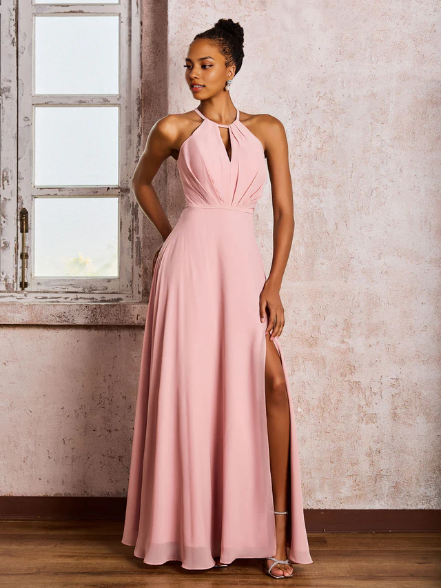 OKBBN backless camisole bow chiffon bridesmaid dress