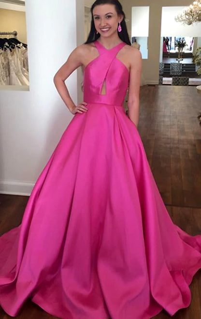 OKBBN backless satin formal ball dress