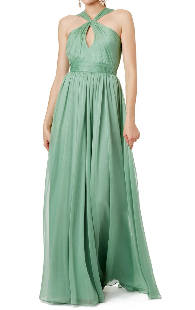 OKBBN suspender sexy chiffon long ball dress