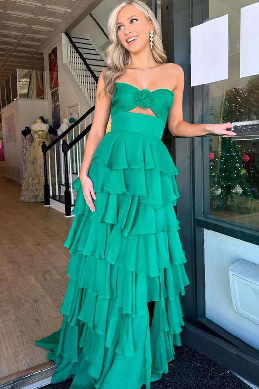OKBBN A-shaped Sweetheart Chiffon Layered Long Ball Dress