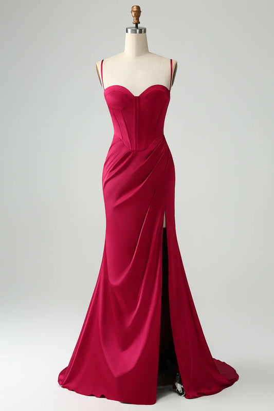 OKBBN mermaid slim shoulder strap pleated slit dance dress
