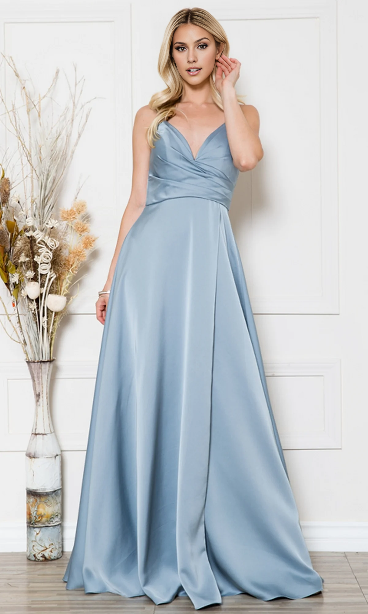 OKBBN Long Satin A-line Formal Ball Dress
