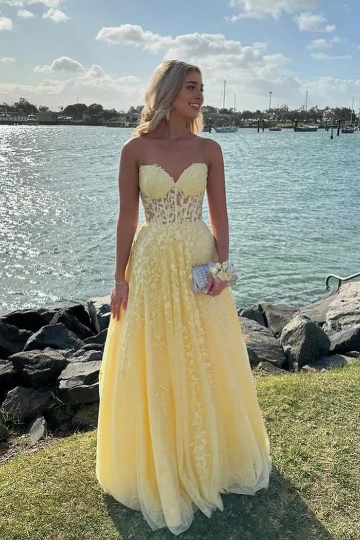 OKBBN Cute A-Shape Sweetheart Chiffon Long Ball Dress