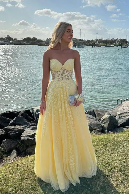 OKBBN Cute A-Shape Sweetheart Chiffon Long Ball Dress