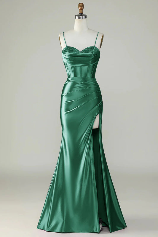 OKBBN mermaid slim shoulder strap slit long evening gown