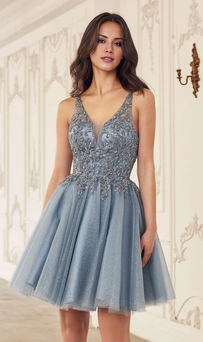 OKBBN Shining Beaded Tight corset Short A-line Homecoming Dresses