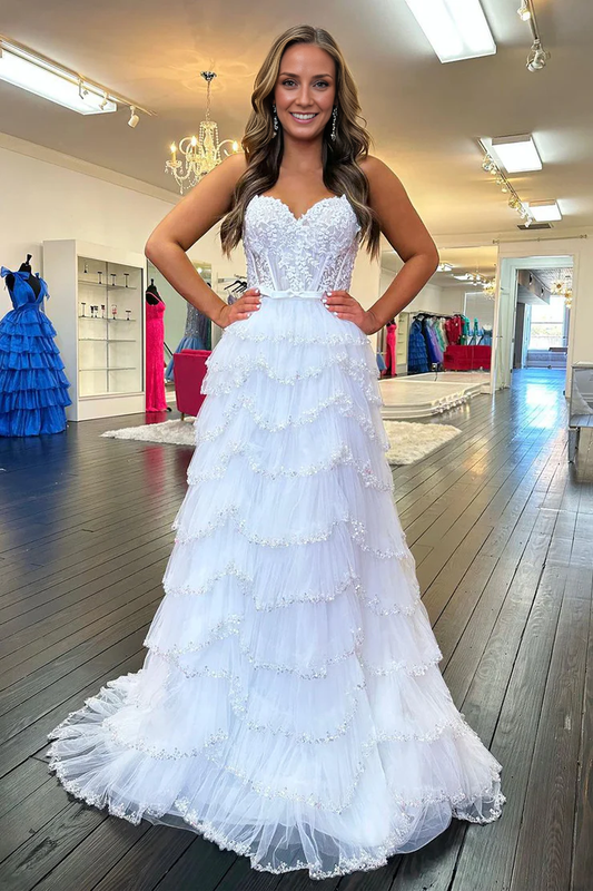 OKBBN charming A-line sweetheart chiffon long ball dress