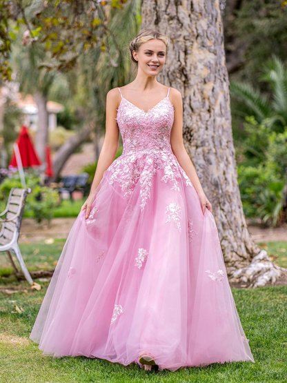 OKBBN deep V-neck applique and lace chiffon dance dress
