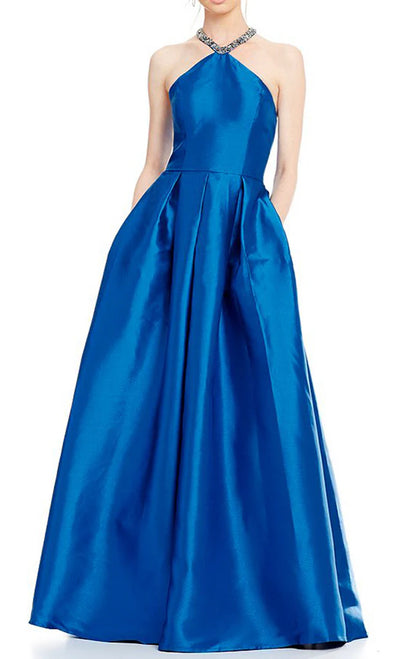 OKBBN spaghetti strap satin long ball gown