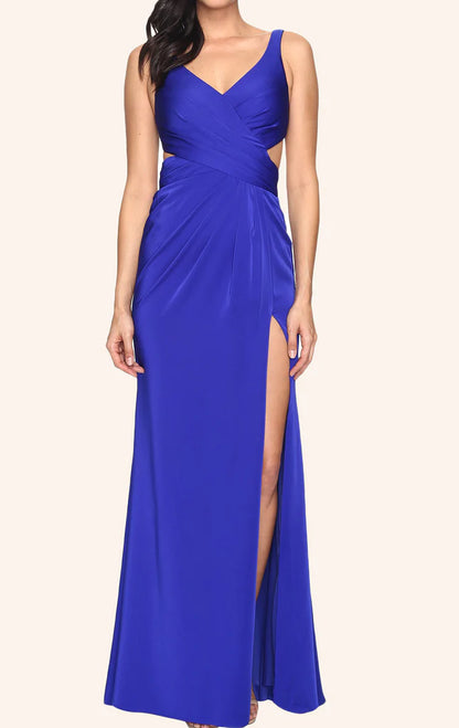 OKBBN V-neck Knitted Long Ball Dress with Strap