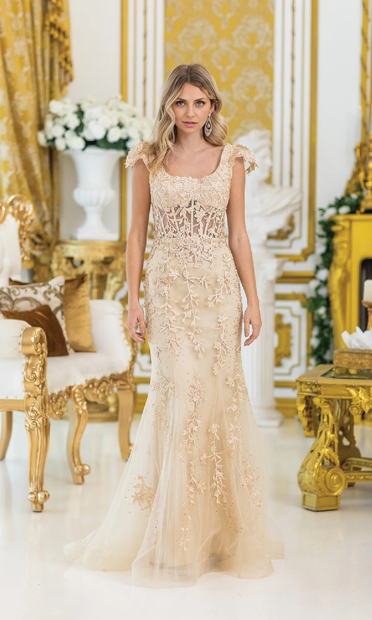OKBBN's charming long bead lace see through tight corset ball dress