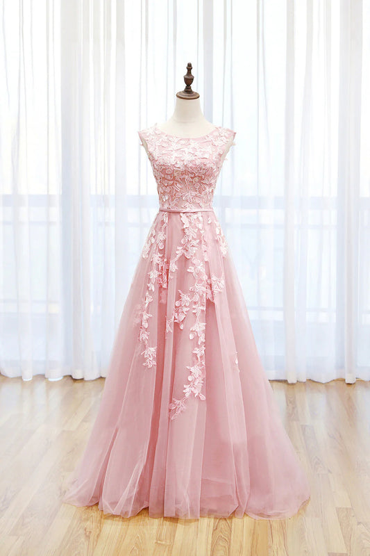 OKBBN chiffon lace long cute A-line backless dance dress