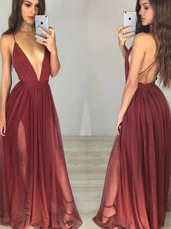 OKBBN A-line elegant sleeveless slim shoulder chiffon and floor pleated ball gown