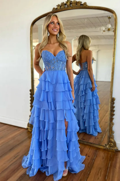 OKBBN Cute A-Shape Sweetheart Chiffon Layered Split Ball Dress