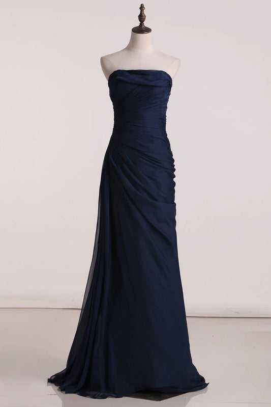 OKBBN A-line elegant chiffon ruffle side length evening gown