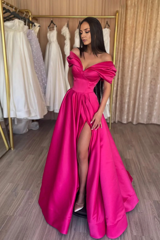 OKBBN Fashion A-line Off Shoulder Satin Long Ball Dress